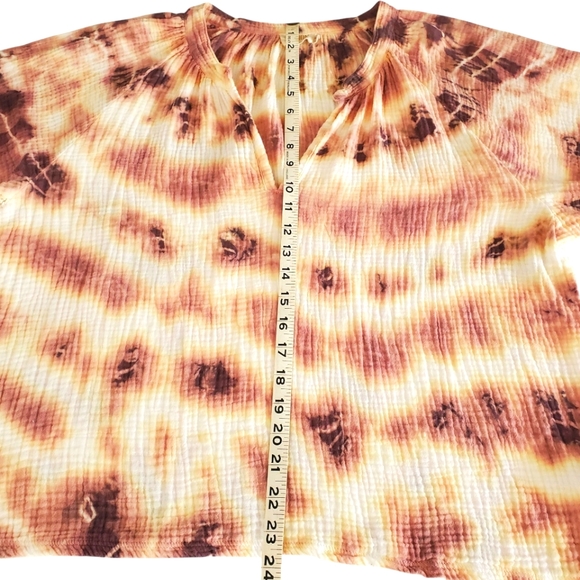 NATION LTD MiMi Romance‎ Plum/Yellow/Cream Tie Dye Gauzy Peasent Sleeve Blouse L - Picture 9 of 15